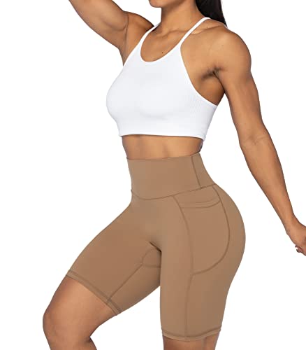 Image of Sunzel Women's No Front Seam Biker Shorts with Pockets, High Waist Tummy Control Yoga Workout Gym Bike Shorts | 3, 5 Or 8-Inch Inseam, High Waisted, No Front Seam, Side Pockets, Buttery Soft, Compression Fit, Squat Proof, Tummy Control