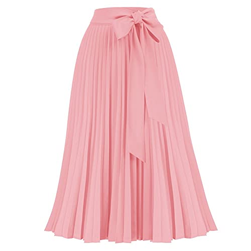 Kate Kasin Jupe Plissee Longue Femme Ample Élastique Jupe Trapèze Taille Haute Rose Taille XL KK7621-03 Cover