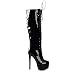 Richealnana Women's Lace Up Slim Heel Side Zipper Round Closed Toe Platform Knee High Boots Stiletto Heel Long Boots Faux Patent Leather Black Size 9