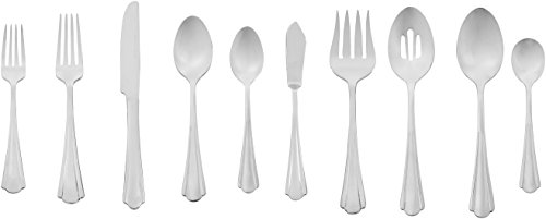 Image of AmazonBasics Cutlery 45-Piece Stainless Steel Flatware Silverware Set with Scalloped Edge, Service for 8