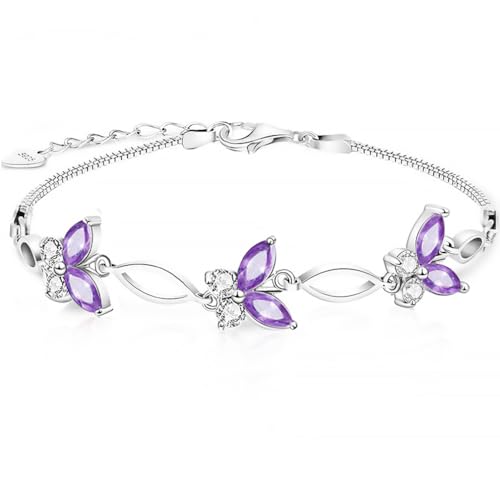 Image of Sterling Silver Butterfly Link Bracelet for Women,Adjustable Charming Dainty Jewelry,Ideal Gift for Mom,Wife and Her