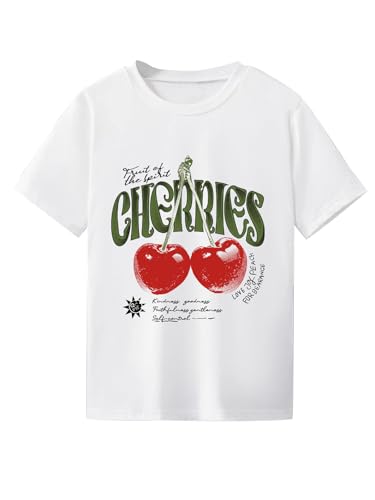 Image of WDIRARA Girl's Strawberry T Shirt Graphic Tee Cute Crewneck Short Sleeve Top