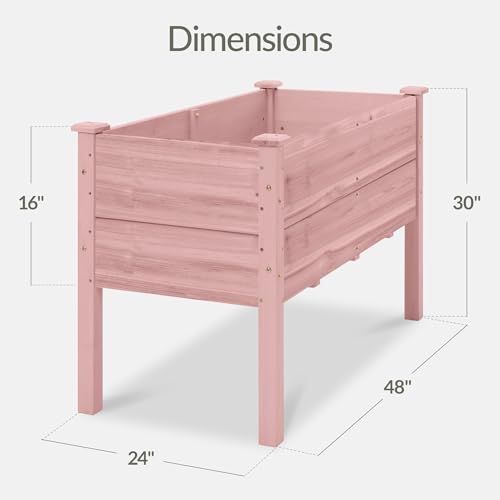Image of Best Choice Products 48 inch x 24 inch x 30 inch Raised Garden Bed with Extra Deep 16 inch Depth, Elevated Wood Planter Box Stand for Backyard, Patio, Balcony, Natural Fir Wood - Pink