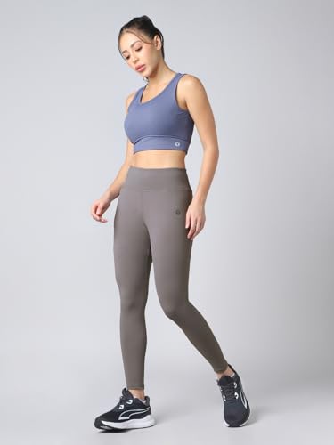 Image of TECHNOSPORT Women's Solid Slim Fit ELASTOPLUS Tights High Waist Polyester Gym Leggings for Yoga Running Workout UPF50+ Anti Odour