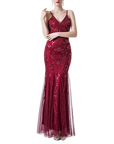 Image of Women Evening Dress 1920s Flapper Cocktail Mermaid Plus Size Formal Gown with Long Gloves
