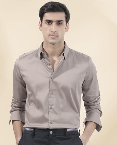 Image of IndoPrimo Men's Satin Shirt with Spread Collar Neck Line Solid Pattern Full Sleeves Regular Fit Western Style and Standard Length