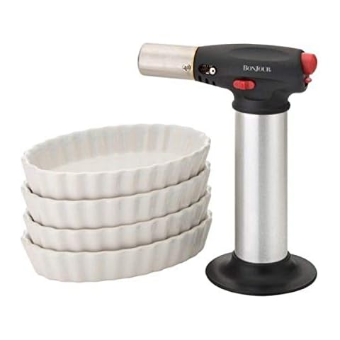 BonJour Chef's Tools Butane Crème Brûlée Torch and Porcelain Ramekin Set, 5-Piece, Stainless Steel, One Size - 53489 Cover