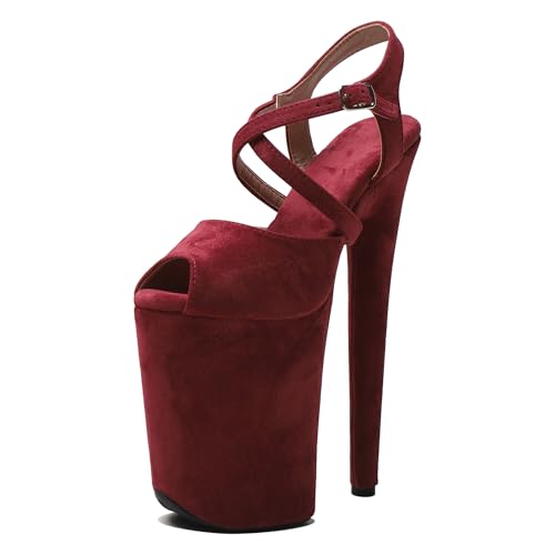 WUXIN H&P Women's 9 in Platform Heels Ankle-Strap Sexy, 23 CM Pole Dance High Heel Platform, Exotic Platform Pole Dancer Heels Shoes Stiletto 6 7 8 10 in US 9, Red