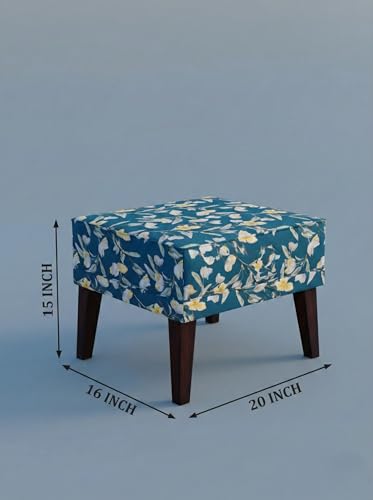 Image of WELL KNOWN Wooden Wing Chair with Ottoman Stool | Wingback for Living Room | High Density Foam | Accent Chair for Seating, Home Decor Furniture | (Blue Magnolia, with Ottoman)