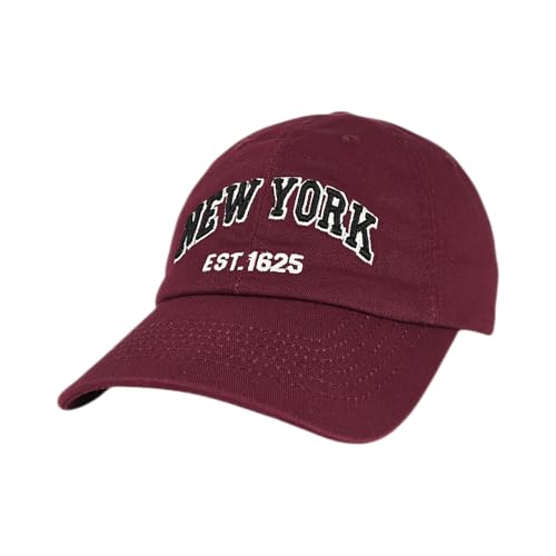 E BY ELIDAN New York Dad Hat Embroidered NEW YORK EST.1625 Cotton Cap Adjustable Metal Buckle Strap Unstructured Low-Profile NY Baseball Cap for Men & Women Burgundy