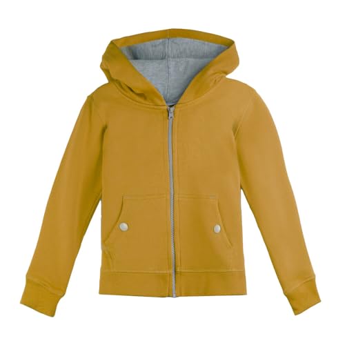 Mightly Fleece Zip-up Hoodie | Boys & Girls' Organic Cotton Hooded Sweatshirts, Soft Winter Warm Clothes, Comfy Fall Jackets w/Pockets, Fair Trade Certified for Toddler&Kids, Ochre, 5