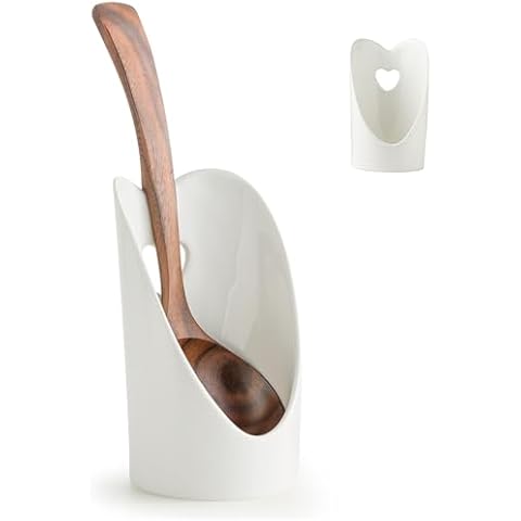 Gomakren Standing Spoon Rest for Stove Top, 6 Inch Ladle Holder, Vertical Spoon Holder for Kitchen Counter, Heart Shaped Christmas Spoon Rest, Heat-Resistant Utensil Rest, White Cover