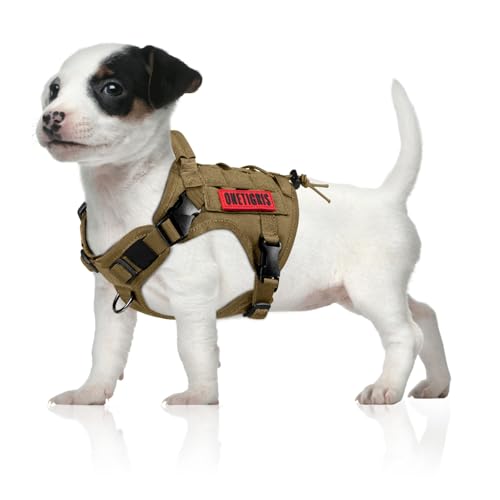 OneTigris Tactical Dog Harness Vest,No-Pull Service Dog Vest with Hook & Loop Panels,Adjustable Dog Vest Harness for Walking Hiking Training(Coyote Brown,XS)