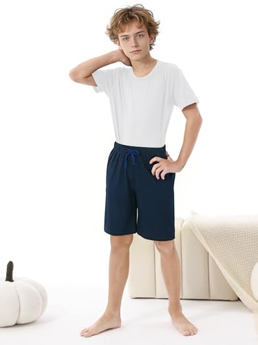 Image of Cooraby 2 Pack Boys Pajamas Shorts with Drawstring Pockets Teens Pull-on Pajamas Shorts Sport Casual Shorts for Youth
