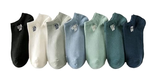 Days of the Week Socks, Monday to Sunday Solid Color Ankle Socks for Men, Thin Breathable Invisible Stockings
