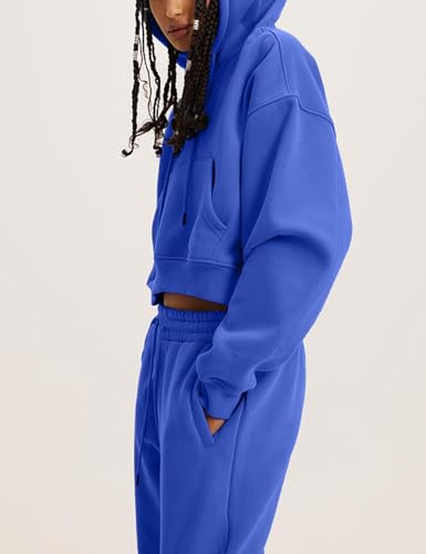 Flygo Womens Fleece 2 Piece Outfits Sweatsuit Crop Pullover Sweatshirt Joggers Pants Tracksuit Set