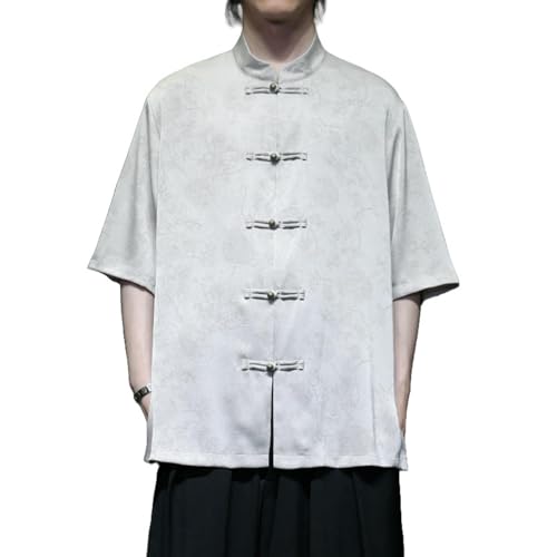 Chemise en soie glacée homme style rétro coupe été manches courtes