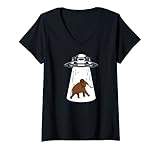 Mammoth, Tiermotiv Damen Mammut Alien Mammut Tier Wolltier T-Shirt mit V-Ausschnitt