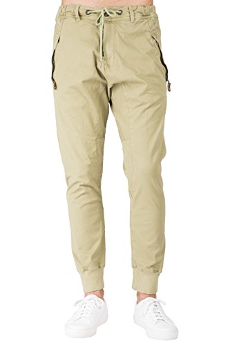 Level 7 Mens Ecru Premium Stretch Twill Drop Crotch Jogger Jeans