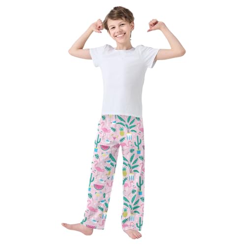 Summer Flamingo Cactus Pineapple Boys Long Pants Soft Trousers Elastic Waist Kids Lounge Bottoms with Pockets S-XL2
