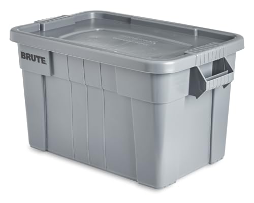 Rubbermaid Commercial Products Brute Tote Storage Container With Lid, 20-Gallon, Gray,