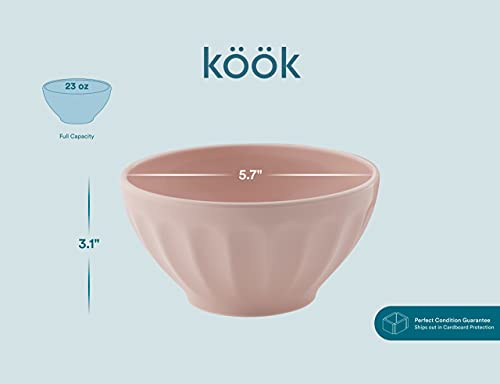 Kook Ceramic Cereal Bowl Set, Kids Breakfast Bowls, Fluted, Microwave And Dishwasher Safe, Kitchen Bowls, For Soup, Pasta, Salad, Dessert, 20 Oz, Set Of 6 (Dusty Pink) #TOP4