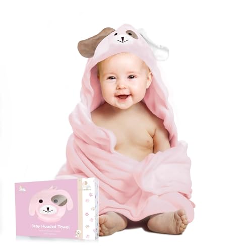 Image of FOREVERPURE Baby Towels with Hood - Soft, Absorbent Viscose Made of Bamboo, Extra Large 35 x 35 Inches, for Newborns, Infants, Boys and Girls, Pink