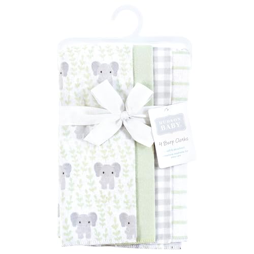 Image of Hudson Baby Unisex Baby Cotton Flannel Burp Cloths 4-Pack, Leafy Elephant, One Size