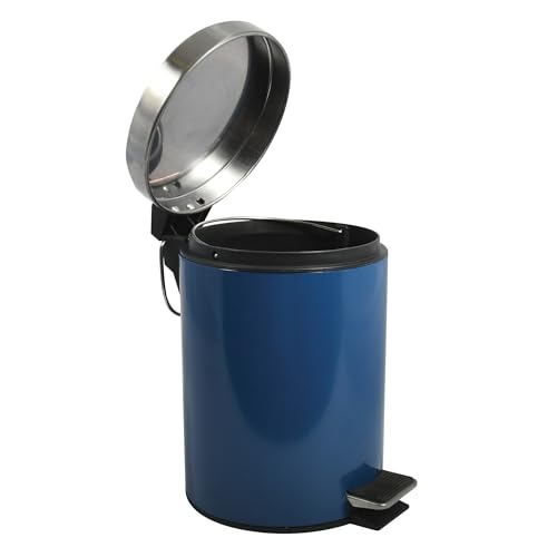 MSV - Poubelle Cosmétique Salle de Bain - Acier Inoxydable avec Seau Intérieur Amovible - Poubelle à Pédale Élégante - Compacte et Pratique - Bleu - 3L