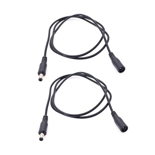 JZK 2PCS 1M Black 5.5mm x 2.1mm DC Power Extension Cable, 2.1mm x 5.5mm Female to Male Power Adapter Cord, DC 5V 6V 9V 12V 24V Power Lead for CCTV Camera, IR illuminator, Printer, LED Strip