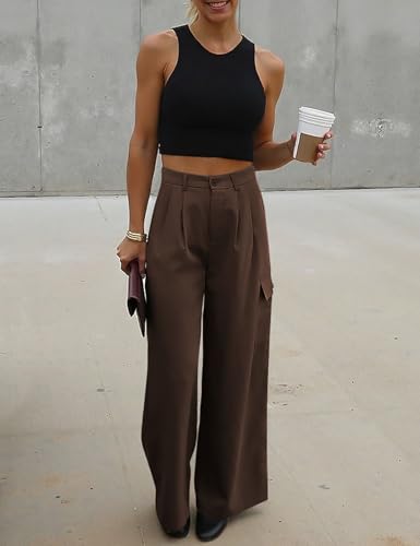 UEU Womens High Waisted Wide Leg Cargo Pants Baggy Dress Pants Business Casual Work Trousers with 4 Pockets 2025 Trendy4
