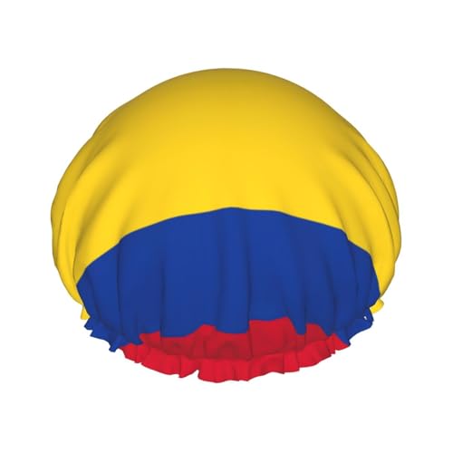Gorro de ducha de doble capa con estampado de bandera de Colombia, reutilizable, ligero, suave y ajustable para mujeres y hombres