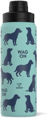 Life is Good 26oz Stainless Steel Insulated Water Bottle - Leak Proof Double Wall Vacuum Insulation That Keeps Drinks Cold for 24 Hours, and Hot for 12 Hours (Wag On)