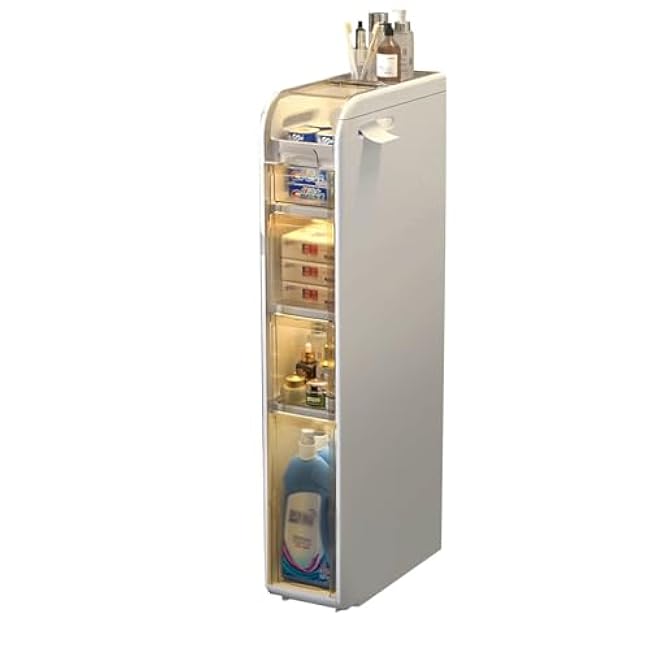 Bathroom Storage Cabinet with Wheels Slim Design for Small Spaces Waterproof Organizer for Narrow Sink Toilet Paper Holder 18x42x120CM