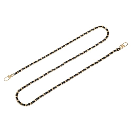 uxcell Purse Chain Strap, 47" Leather Iron Flat Chain Strap Handbag Chains Purse Straps with Buckles for Shoulder and Cross Body Bags Replacement Strap (Black Strap + Gold Chain)