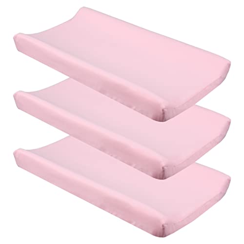 Image of CaSaJa Pink Diaper Changing Pad Cover with Strap Holes Set of 3, Snug Fit 4-Sided Contoured Changing Table Pad 16x31 16x32, Fitted Change Pad Sheet for Baby Girl, 100% Silky Soft Microfiber