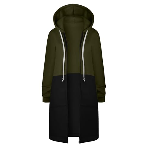 GOFULY Hooded For Women Full Zip Knee Length Tunic Sweatshirt Dresses Fleece Fall Jackets Long Sleeve Solid Clothes Pockets