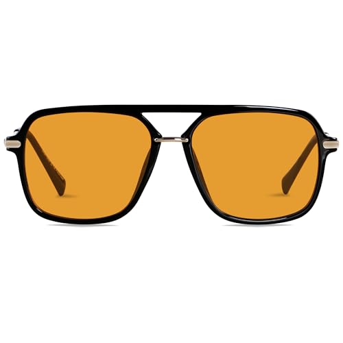 ANDWOOD Orange Tinted Lens Sunglasses Retro Square Aviator Sun glasses Women Men Polarized Trendy 90s Pilot Shades