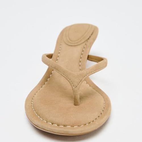 Suede Flip Flops for Women Open Round Toe Thong Heeled Sandals Low Kitten Heels Comfortable Summer Slip On Slides Shoes4