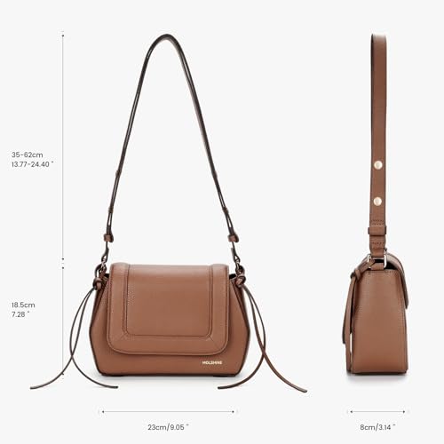 Image of molshine Genuine Leather Shoulder Bag Women's,Small Flap Crossbody Bag for Women with Adjustable Strap DLK0022 (Caramel Brown)