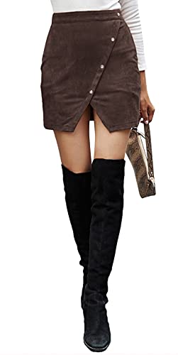 Women's Faux Suede High Waist Button A-Line Mini Pencil Skirt