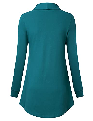 Valolia Long Sleeve Tunic Tops For Women To Wear With Leggings,Ladies Warm Fall Winter Tops Zipper Neck Shirt Casual Work Long Cotton Dressy Tunic Length Tops Shirts For Work Large Dark Cyan #TOP1
