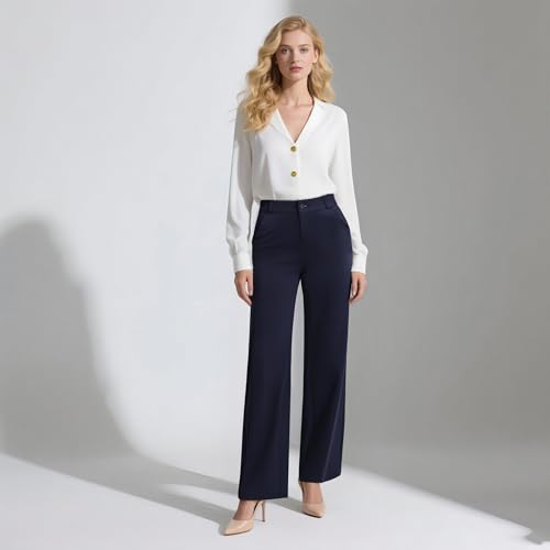 iChosy Womens High Waist Wide Straight Leg Trousers Casual Slacks Dress Pants with Pockets Navy 8 Regular by iChosy - Used condition - Image 6