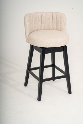 Image of COCO DESIGN Swivel Bar Stools Set of 2, 24 inch Counter Height Mid Century Modern Barstools with Back, Velvet Upholstered Seat and Solid Wood Legs, for Bar Kitchen Island, Cream Beige