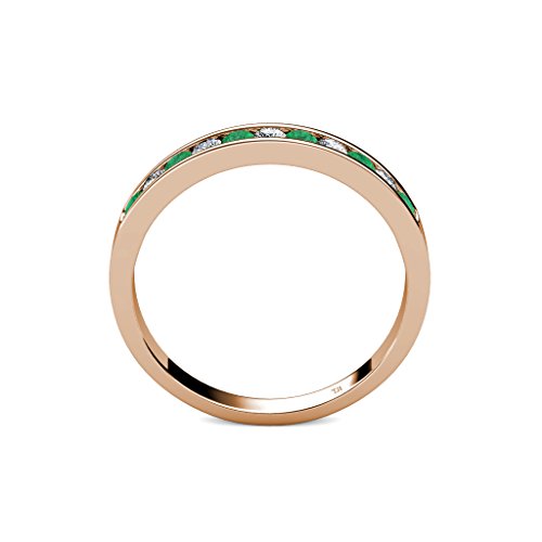 Emerald and Diamond 3/8 ctw 11 Stone Channel Set Womens Wedding Anniversary Stackable Band 18K Rose Gold4