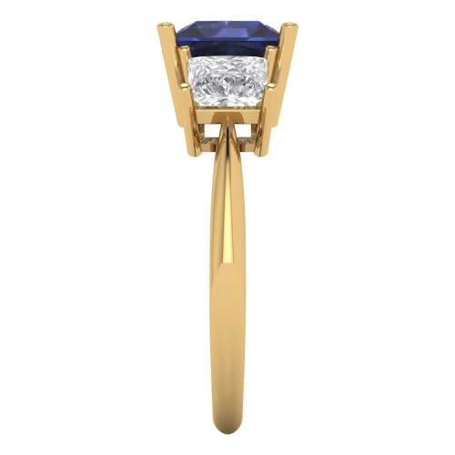 Clara Pucci 2.5 tcw Princess Cut Engagement Ring for Women, 14K Solid Gold, Yellow Gold, Three-Stone Simulated Blue Sapphire Bridal Anniversary Promise Ring3