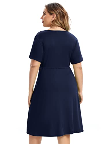 Image of ShopWonder Plus Size Dress Women's V Neck A-Line Knee Length Wrap Swing Dresses Plus Size A Line Party Mini Dress