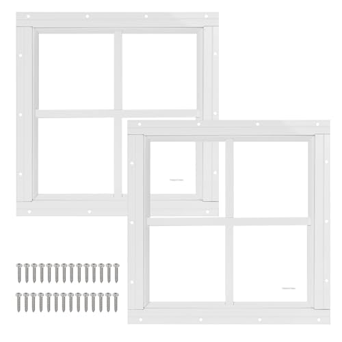 2 Pack 12' x 12' White Shed Window with Tempered Glass Household Windows with Screws for Shed...