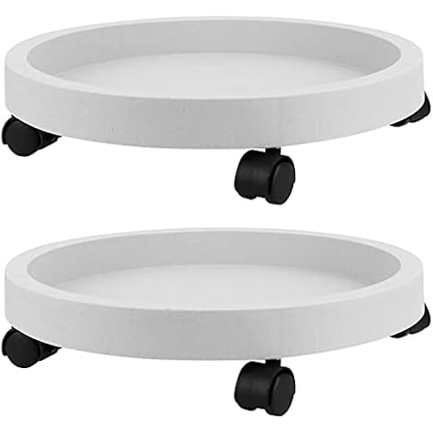 BOKMAAI 2 Pack Plant Tray with Wheels, 12 Inch Plant Saucer on Wheels, PP Wheeled Plant Pallet Caddy Dolly, Round Wheeled Planter Stand Base for Indoor Outdoor Plants, Off-White Cover