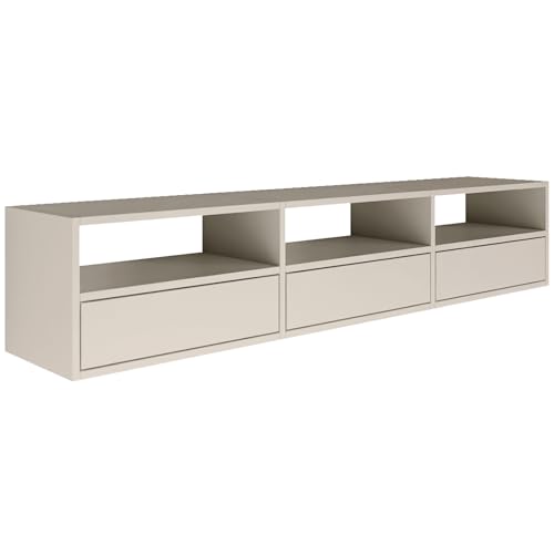 Selsey Meuble TV Suspendu 150 cm Gris Cachemire 3 Abattants & Niches Ouvertes Design Moderne &...